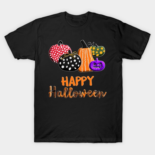 Pumpkin Happy Halloween violet orange black green dots ribbon 3D tridimensional 315 T-Shirt by dvongart